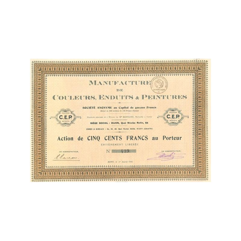 Manufacture de Couleurs. Enduits & Peintures (Act 500 F)