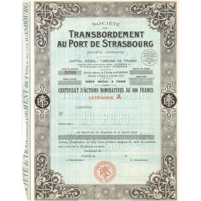 Sté de Transbordement au Port de Strasbourg - Categorie A (Blanquette)(Certif Act Nomin 500 F)
