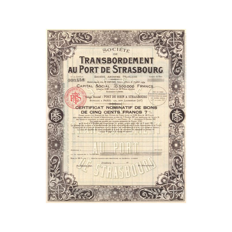 Sté de Transbordement au Port de Strasbourg (Blanquette)(Certif Nomin Bon 500 F 7%)