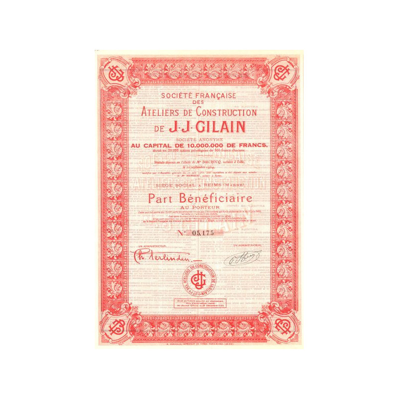 Sté Française des Ateliers de Construction de J. J. Gilain (PB)