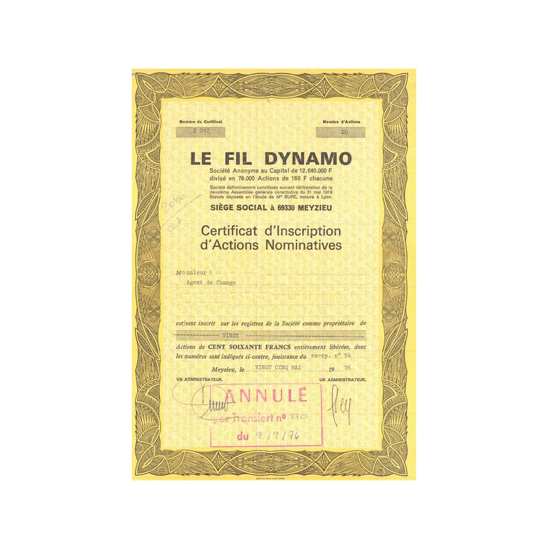 Le Fil Dynamo (Certif Inscrip Act Nomin 160 F)