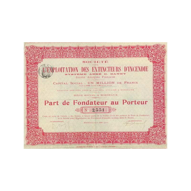 Sté pour l'Exploitation des Extincteurs d'Incendie - Système Abbé D. Daney (PF)