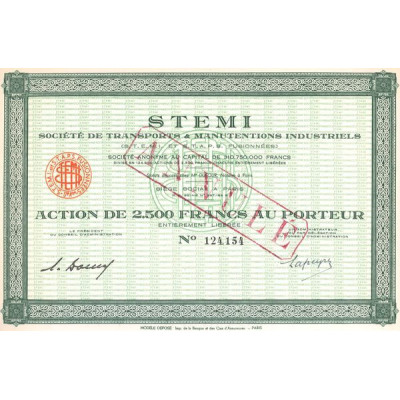 STEMI Sté de Transports & Manutentions Industriels (S.T.E.M.I. et S.T.A.P.S. Fusionnées) (Act 2500 F)