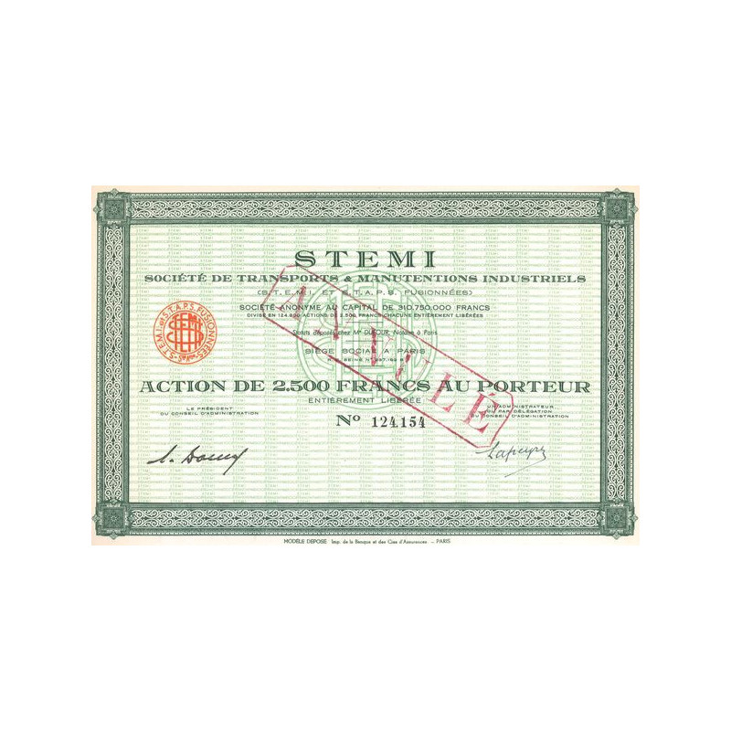 STEMI Sté de Transports & Manutentions Industriels (S.T.E.M.I. et S.T.A.P.S. Fusionnées) (Act 2500 F)