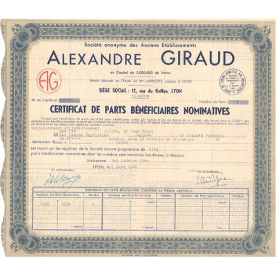 S.A. des Anciens Ets Alexandre Giraud (Certif PB Nomin)