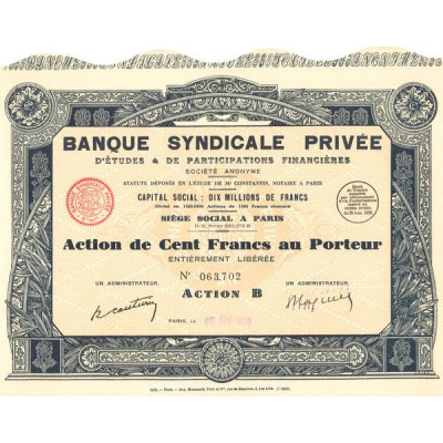Banque Syndicale Privée d'Etudes & de Participations Financières (Act 100 F)