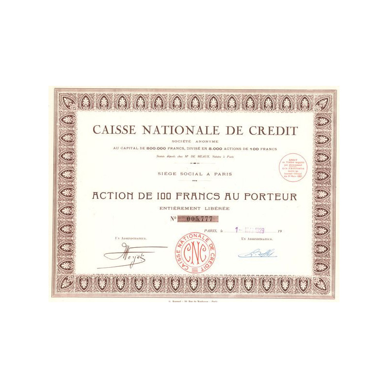 Caisse Nationale de Crédit (Act 100 F)