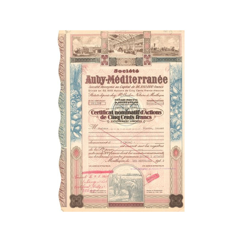 Sté Auby-Méditerranée (Certif Nomin Act 500 F)