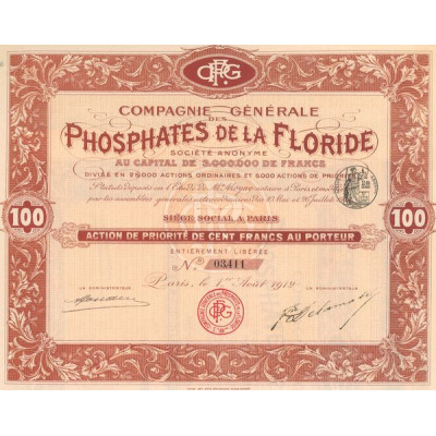 Cie Gale des Phosphates de la Floride (Act Prio 100 F)