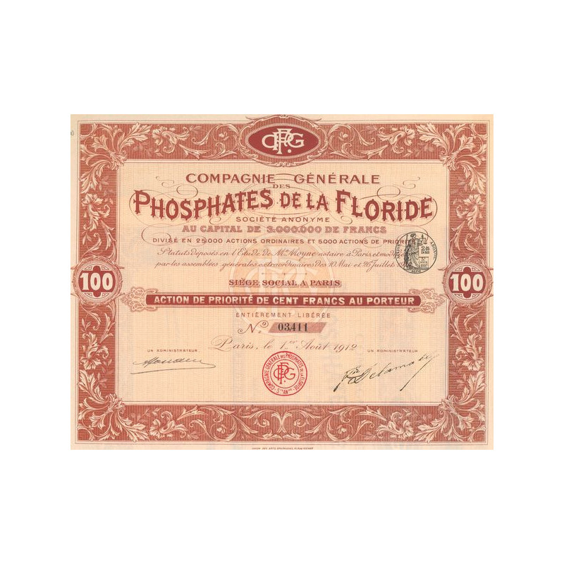 Cie Gale des Phosphates de la Floride (Act Prio 100 F)