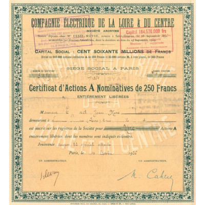 Cie Electrique de la Loire et du Centre (Modele 2)(Certif Act A Nomin 250 F)