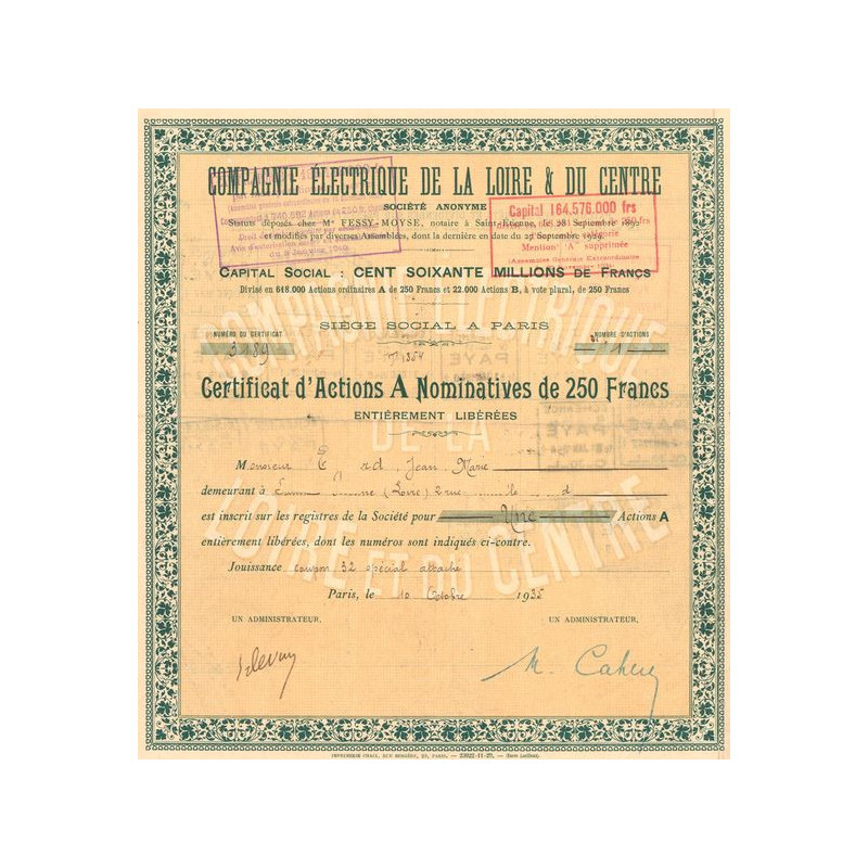 Cie Electrique de la Loire et du Centre (Modele 2)(Certif Act A Nomin 250 F)