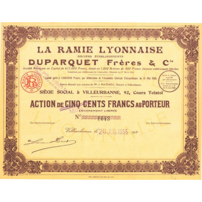 La Ramie Lyonnaise Anciens Ets Duparquet Frères & Cie - 1955 (Act 1000 F)