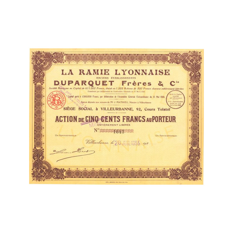 La Ramie Lyonnaise Anciens Ets Duparquet Frères & Cie - 1955 (Act 1000 F)