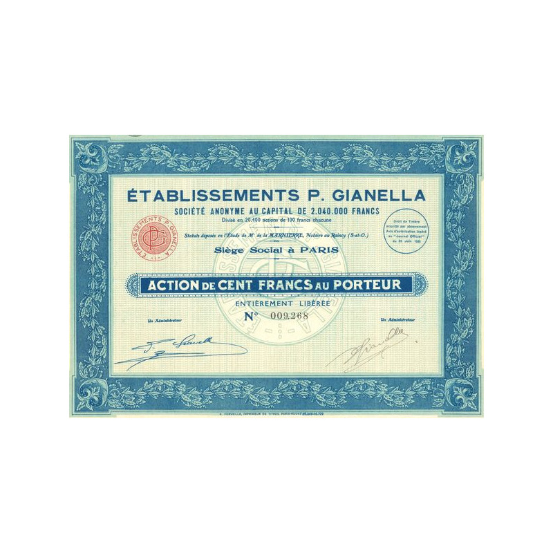 Etablissements P. Gianella (Act 100 F)