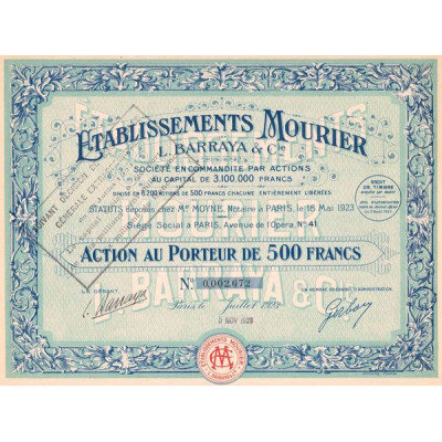 Etablissements Mourier - L. Barraya & Cie (Act 500 F)