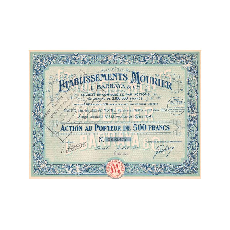 Etablissements Mourier - L. Barraya & Cie (Act 500 F)