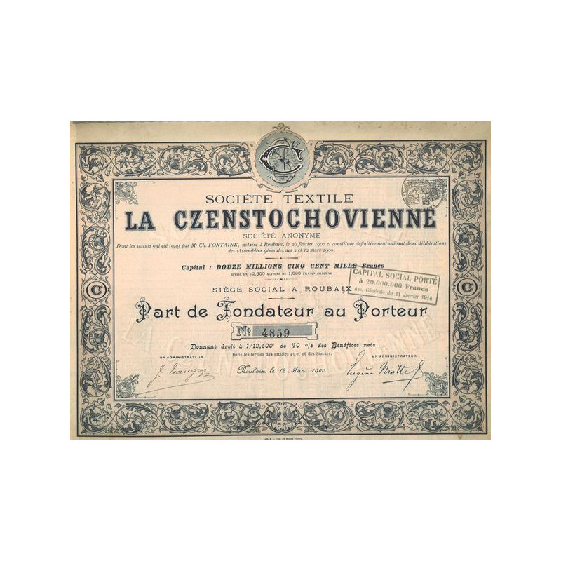 Sté Textile la Czenstochovienne (PF)