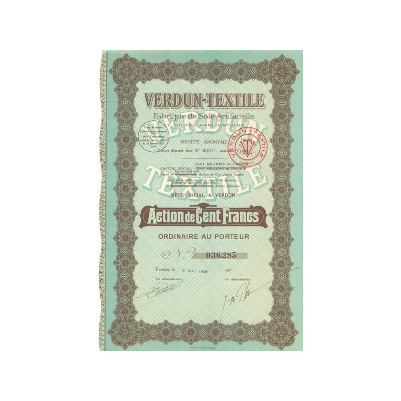 Verdun-Textile - Fabrique de Soie Artificielle et Toutes Applications (Act 100 F)