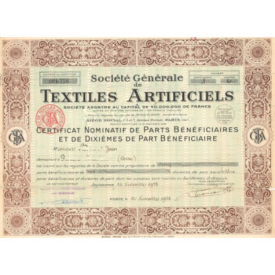 Sté Gale de Textiles Artificiels (Certif Nomin de PB et 10ème PB)