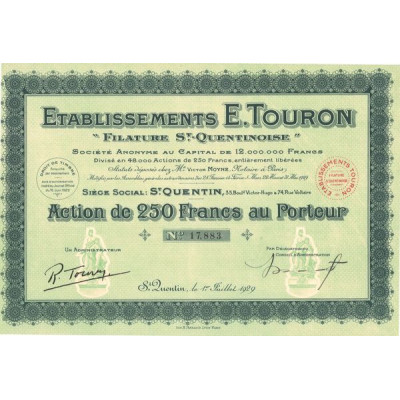 Etablissements E.Touron "Filature St-Quentinoise" (Act 250 F)