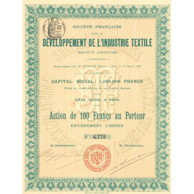 Sté Française pour le Développement de l'Industrie Textile (Act 100 F)