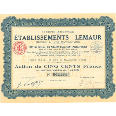 S.A. des Ets Lemaur (Textiles & Jutes Manufacturés)(Act 500 F)
