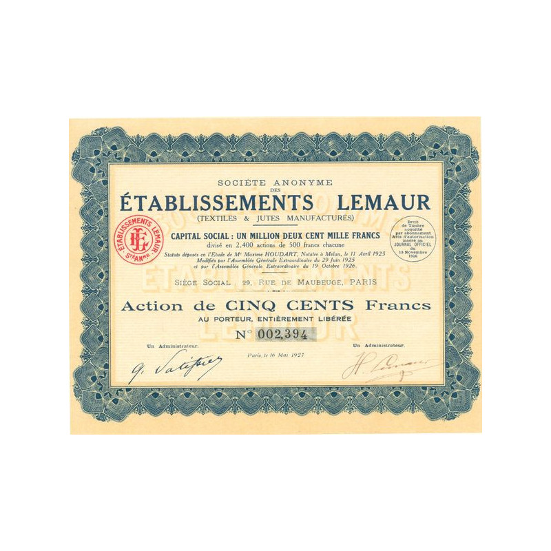S.A. des Ets Lemaur (Textiles & Jutes Manufacturés)(Act 500 F)