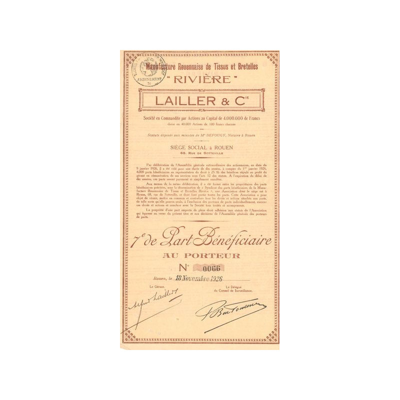 Manufacture Rouennaise de Tissus et Bretelles "Rivière" Lailler & Cie (7ème de PB)