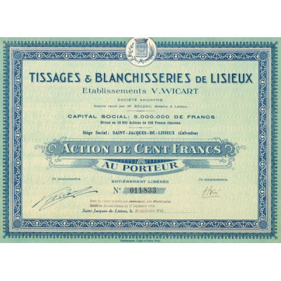 Tissages & Blanchisseries de Lisieux - Ets V.Wicart (Act 100 F)