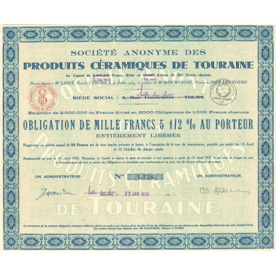 S.A. des Produits Céramiques de Touraine (Obl 1000 F 5 1/2%)