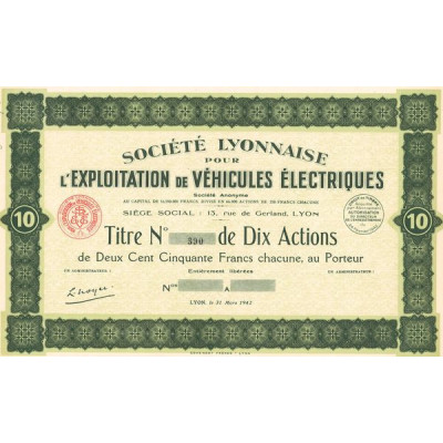 Sté Lyonnaise pour l'Exploitation de Véhicules Electriques (Titre 10 Act 250 F)