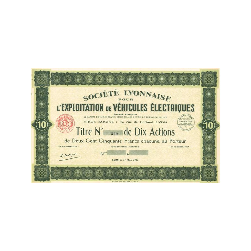 Sté Lyonnaise pour l'Exploitation de Véhicules Electriques (Titre 10 Act 250 F)