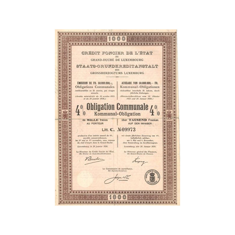 Crédit Foncier de l'Etat du Grand-Duché de Luxembourg - Staats-Grundkreditanstalt des Grossherzogtums Luxemburg (Obl 1000 F 4%)