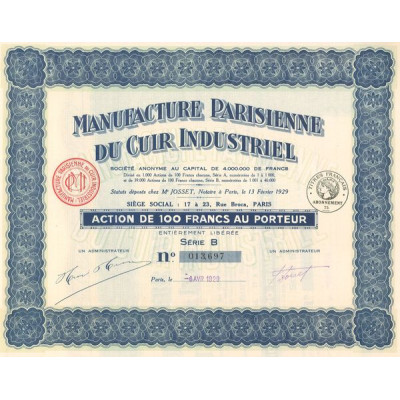 Manufacture Parisienne du Cuir Industriel (Act 100 F)