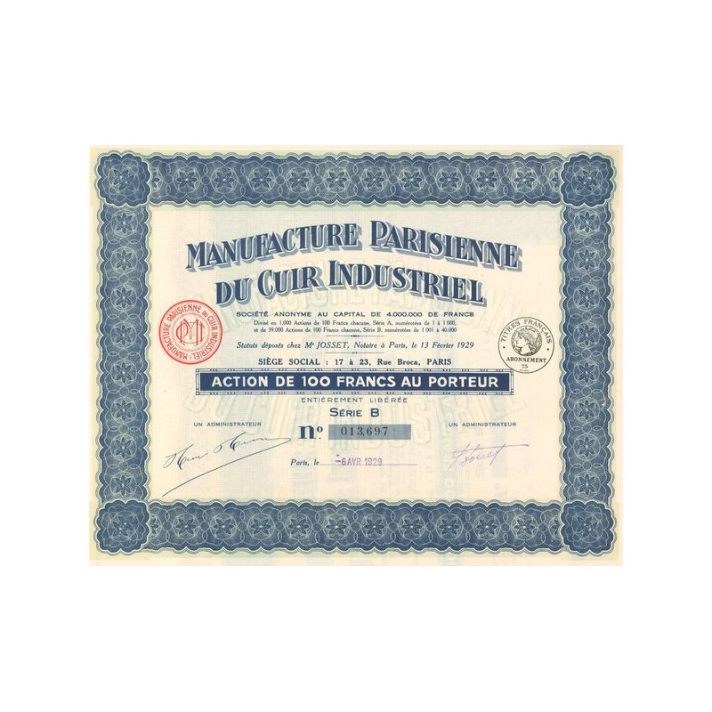 Manufacture Parisienne du Cuir Industriel (Act 100 F)