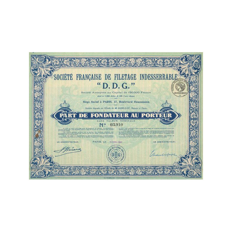 Sté Française de Filetage Indesserrable "D.D.G." (PF)