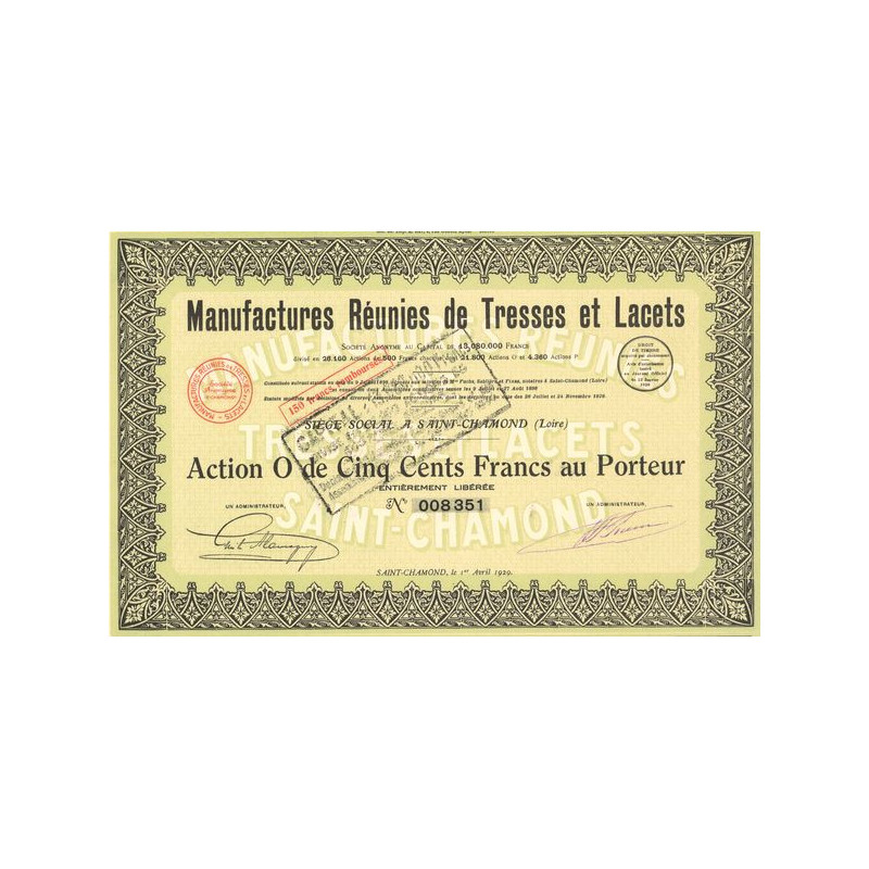 Manufactures Réunies de Tresses et Lacets (Act O 500 F)