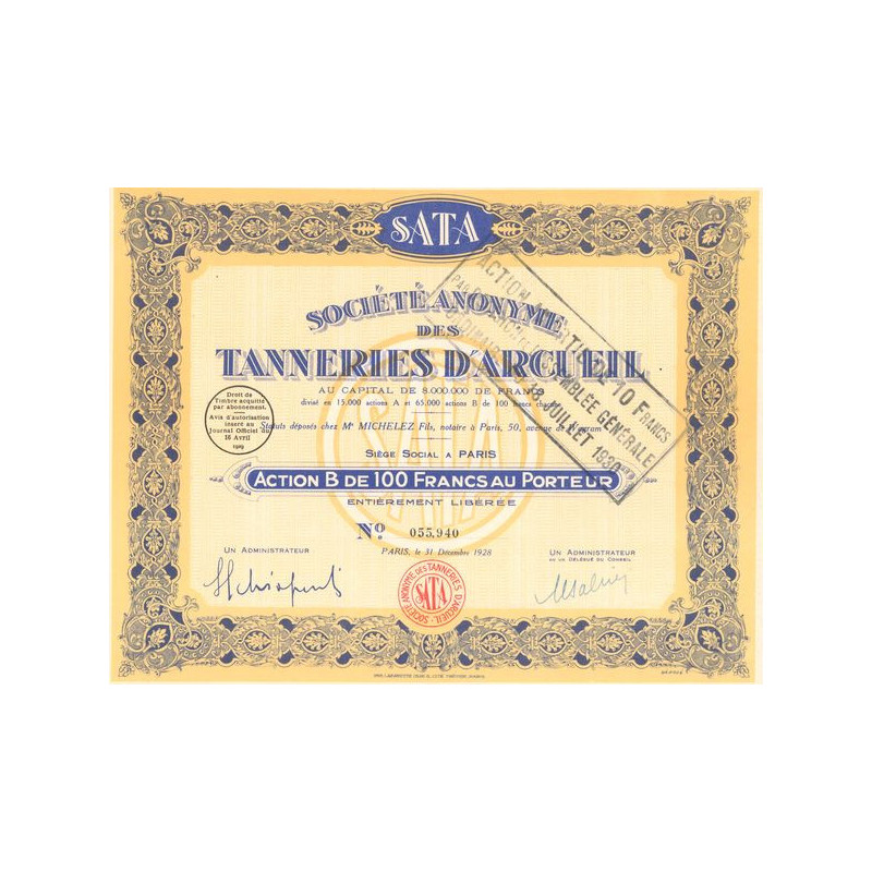 SATA S.A. des Tanneries d'Arcueil (Act B 100 F)