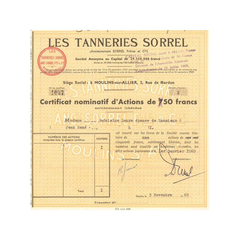 Les Tanneries Sorrel (Certif Nomin Act 50 F)