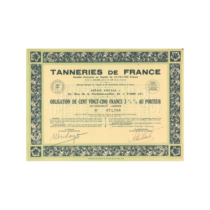 Tanneries de France (Obl 125 F 3% 1/2)