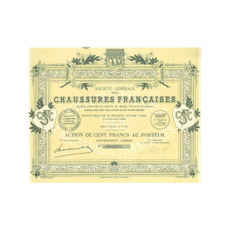 Sté Gale des Chaussures Françaises (Act 100 F)