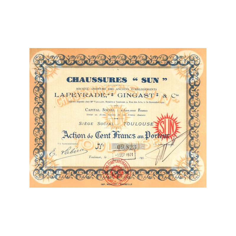 Chaussures "Sun" - S.A. des Anc Ets Lapeyrade. Gingast & Cie(Act 100 F)