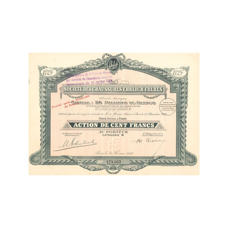 Sté des Chaussures Ehrlich Frères (Act 100 F)
