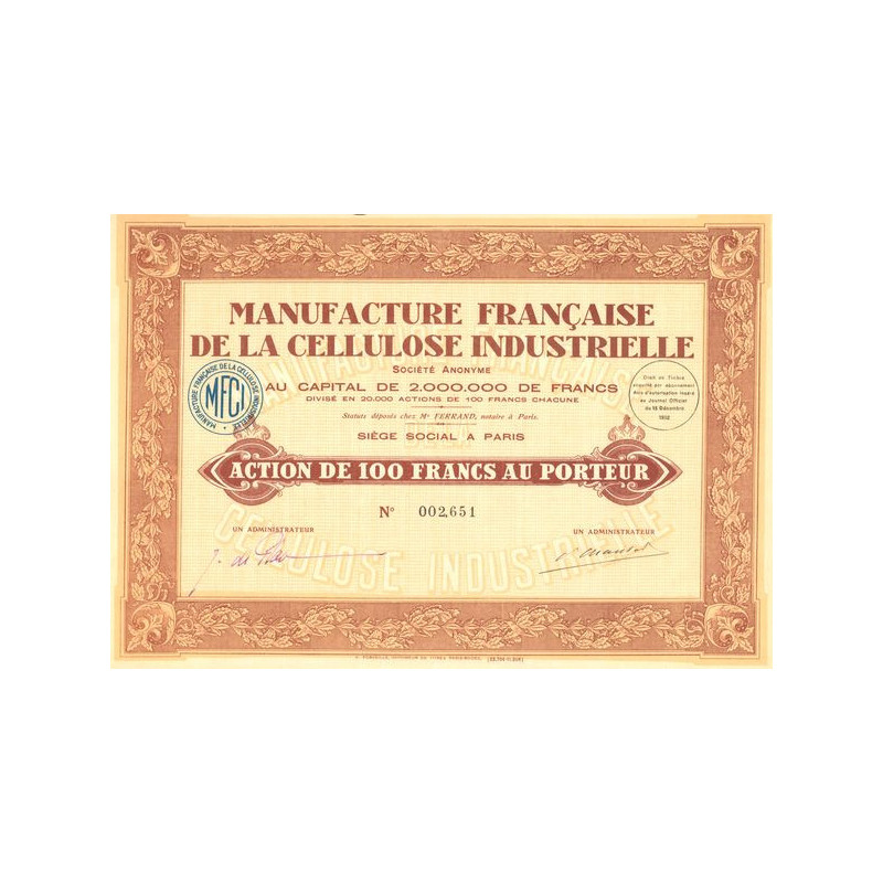 Manufacture Française de la Cellulose Industrielle (Act 100 F)