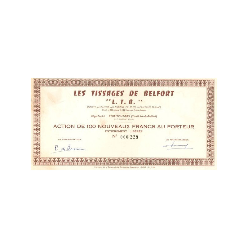 Les Tissages de Belfort "L.T.B" (Act 100 NF)