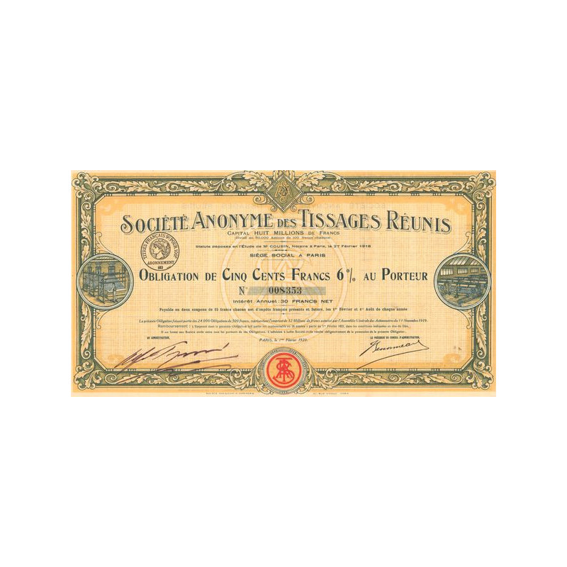 S.A. des Tissages Réunis (Obl 500 F 6 %)