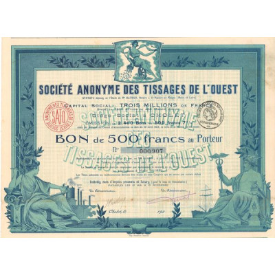 S.A. des Tissages de l'Ouest (Bon 500 F) (Bleu)