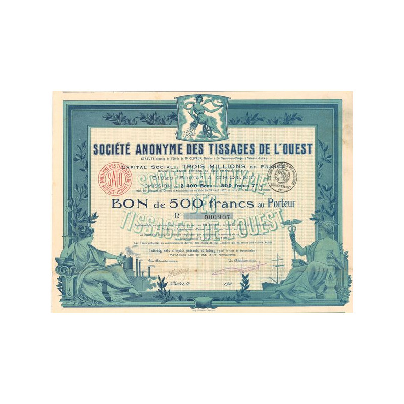 S.A. des Tissages de l'Ouest (Bon 500 F) (Bleu)