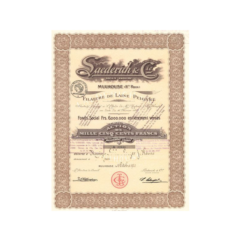 Saederich & Cie - Filature de Laine Peignée (Act 1500 F)